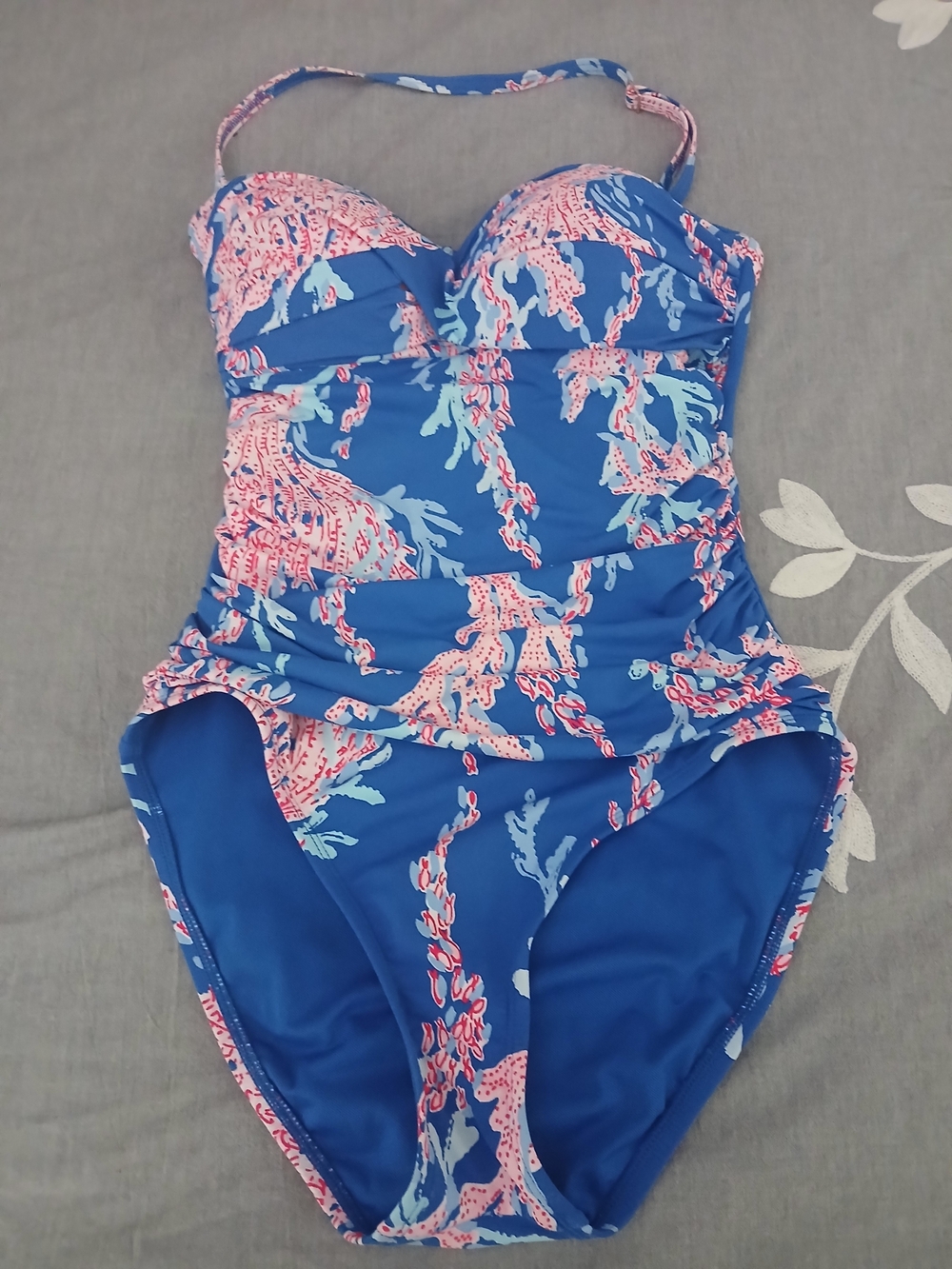 Lilly Pulitzer Borealis Blue "Swim On Over Coral" Swimsuit Sz 4